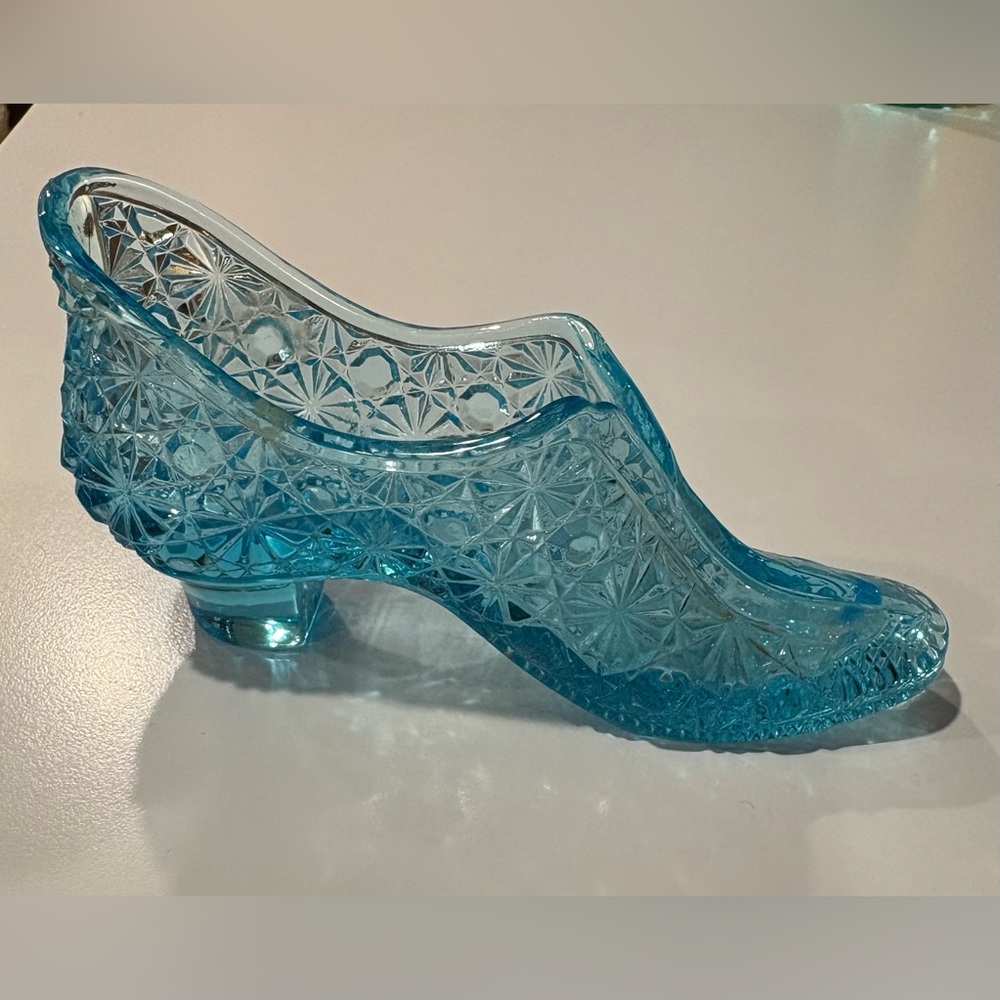 Vintage Fenton Blue Glass Women Shoe